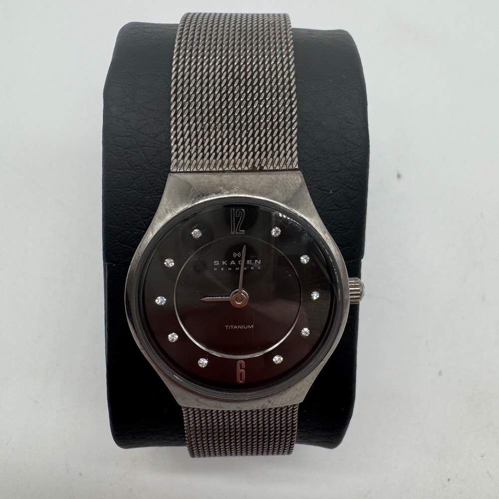 Skagen Denmark 233XSTTM Titanium Mesh Watch Gray Dial Crystal 25mm needs bat